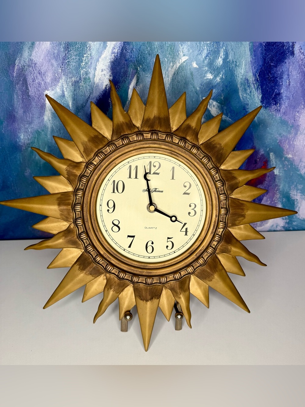Celestial Sun Sunburst Seth Thomas Wall Clock Whimsigoth 90s Metallic Gold